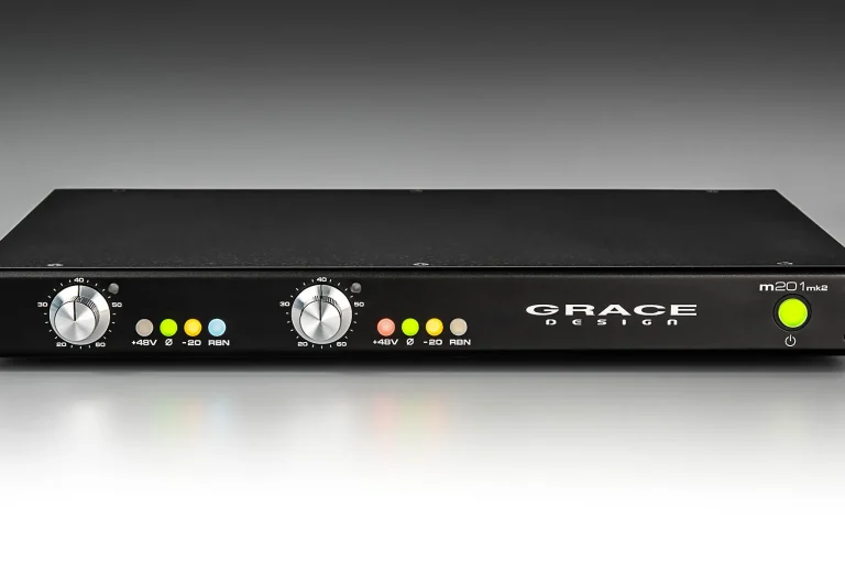 Grace Design m201mk2 microphone preamp with control knobs and indicator lights
