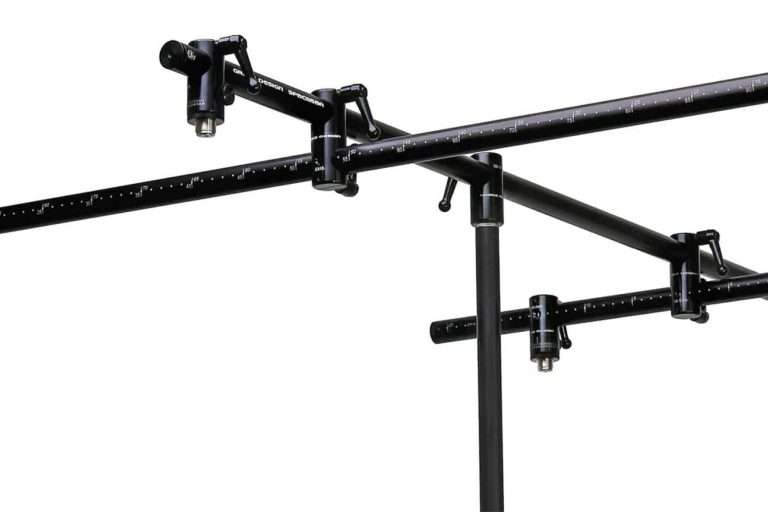 Stereo microphone positioners and adjustable mounting bars for professional audio recording.